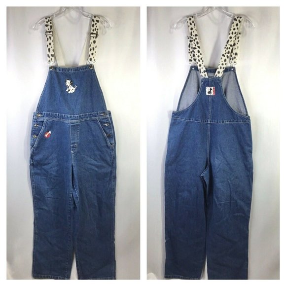 Disney Denim - 101 Dalmatians Disney Bib Overalls Bibs Women's Size L Blue Jeans Spots Cruella